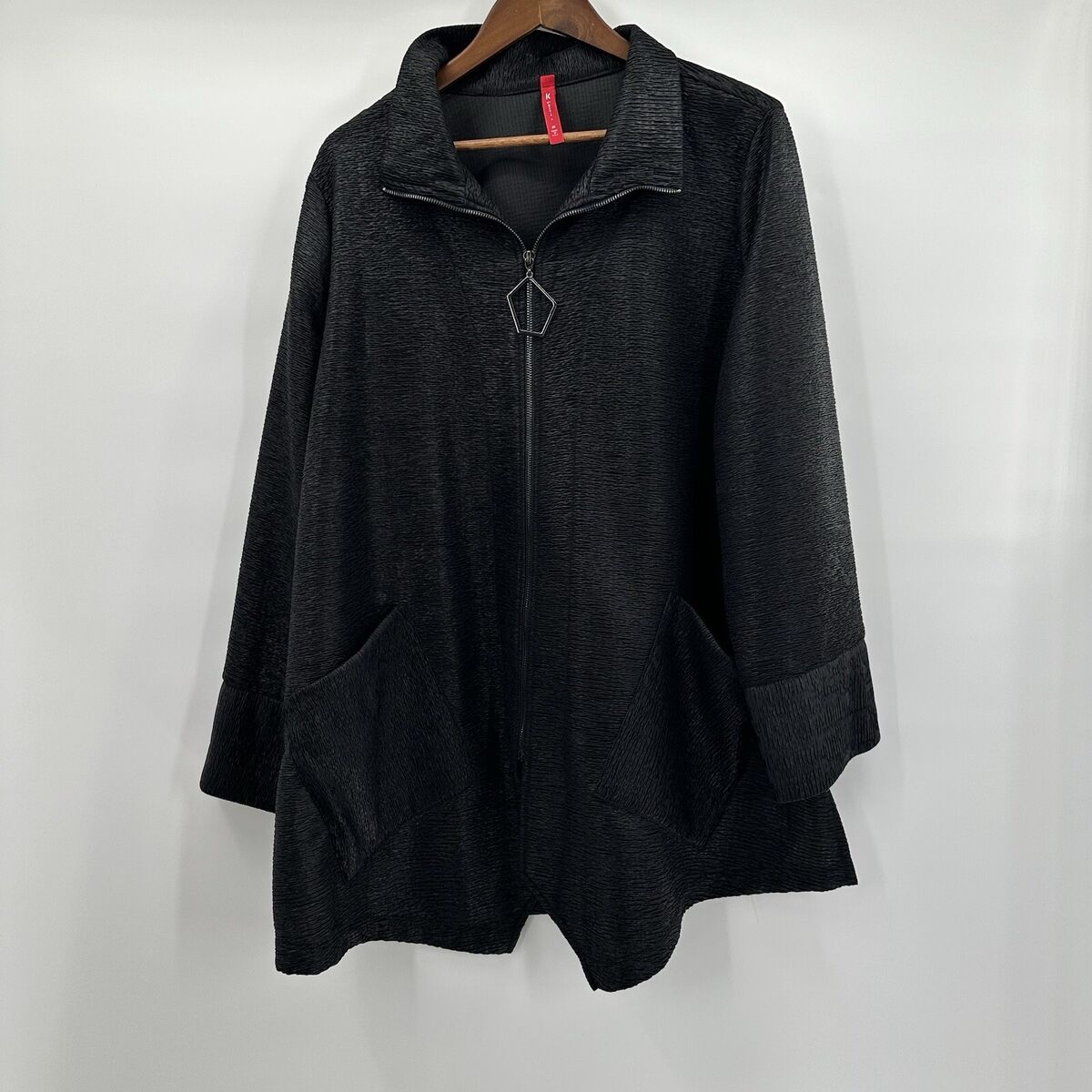 IC Connie K Jacket Womens 2X Black Zip Textured Asymmetrical IC Connie K Jacket Womens 2X Black Zip Textured Asymmetrical