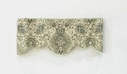 Window Valance Suzani Paisley Floral Fabric Gray Sand Lined Faux Cornice NEW - Bild 5 von 5