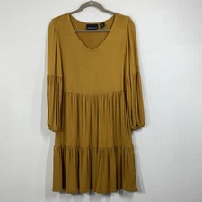 Cynthia Rowley Fit & Flare Dress Size S Tiered Long Sleeve Stretch Knit