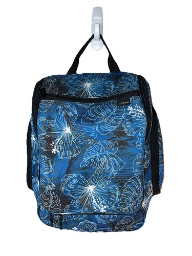 LL Bean Toiletry Travel Bag Blue Hawaiian  Floral Print
