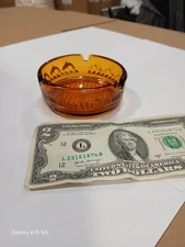 Vintage 1980's Sea World 3 Slot Amber Glass Ashtray