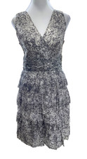 TALBOTS Size 4 All Cotton Sleeveless Tiered Midi Dress Grey White Abstract Print