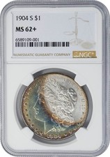 1904-S Morgan Silver Dollar $ MS62+ NGC Monster Color 950482-2