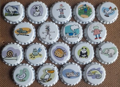 18 Kronkorken WHITE CARTOONS #2 TIK SET SLOVAKIA 2004 bottle caps crown chapas - Bild 1 von 4
