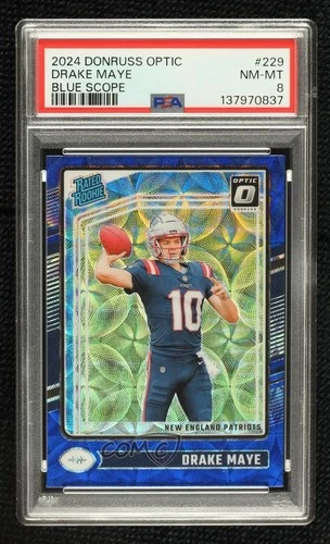 2024 Panini Donruss Optic Blue Scope Prizm Drake Maye #229 PSA 8 Rookie RC
