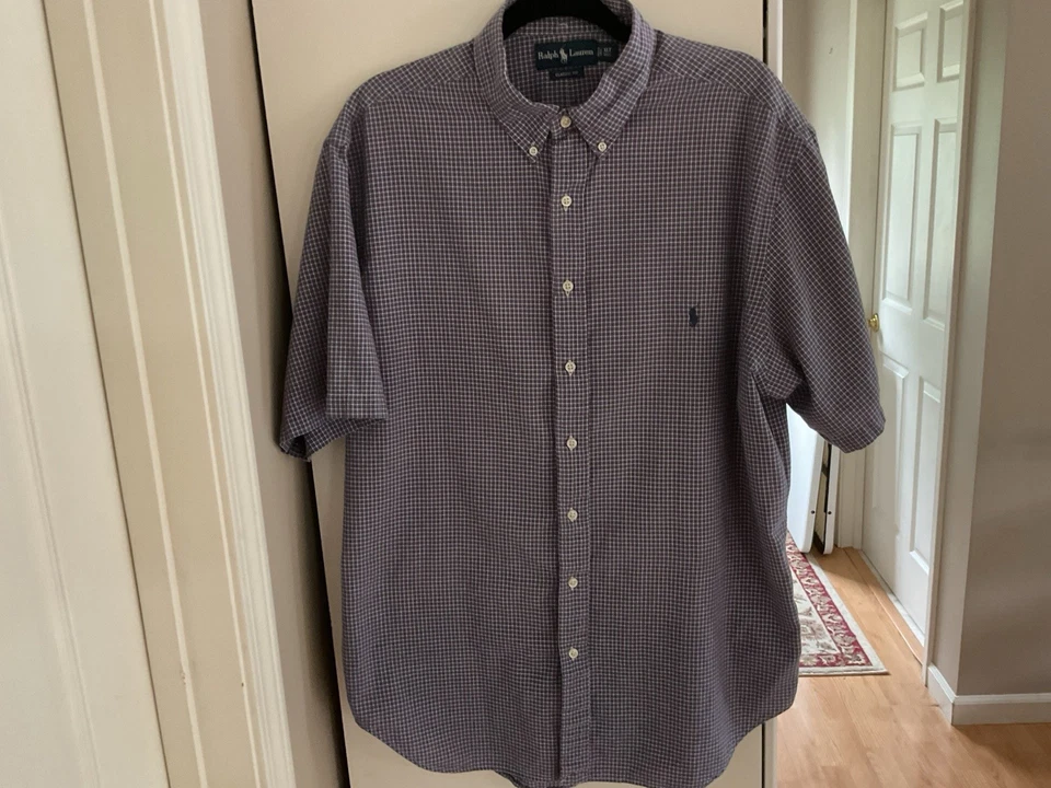 Camisa Ralph Lauren Para Hombres XLT Alta Calce Clásico Azul Rojo Blanco Algodón a Cuadros Foto 3 de 4