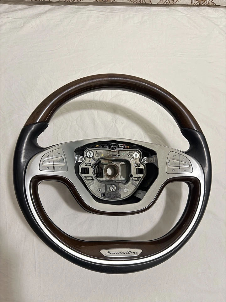 Volante madera 14-17 Mercedes W222 S600 S550 con palancas de cambio negro OEM Foto 2 de 4