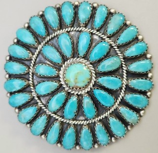 Turquoise Sterling Silver Native American Pendant / Brooch / Pin .925