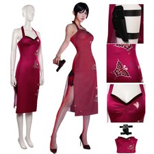 RE 4 Ada Wong Cosplay Costume Cheongsam Dress Halloween Disguise Skirt Womens