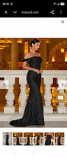 Missord Women's Black Sequin Off Shoulder Mermaid Long Formal Gown Size L