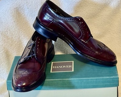 Vtg HANOVER Traditional Brown Wingtip Dress Brogue Oxford  display picture 2
