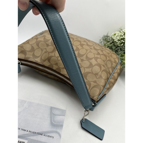 Coach F29209 borsa hobo tracolla kaki/blu firma rivestita pelle tela certificato di autenticità - Foto 9 di 16