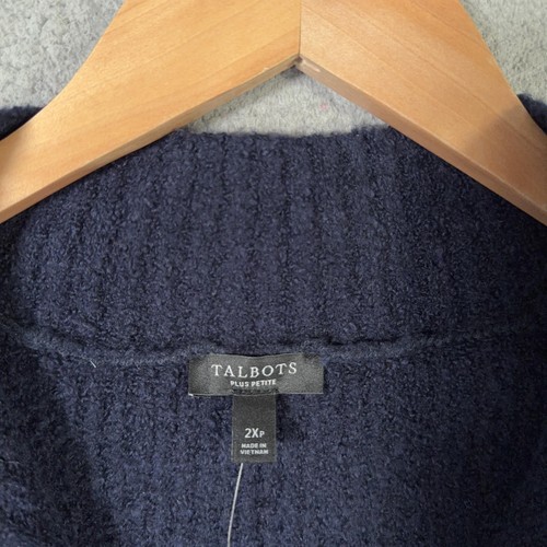 Talbots Sweater Womens 2XP Plus Petite Navy White Boucle Half Zip Breton Stripe - Picture 3 of 11