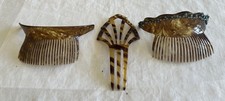3 Antique Hair Comb Celluloid Faux Tortoise Rhinestone Turquoise. NICE 