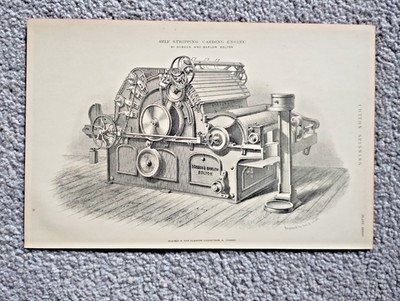 Dobson and Barlow Bolton Self Stripping Carding Engine - Antique Print - 1875