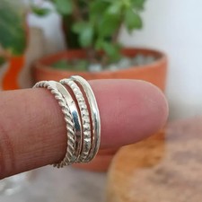 Handmade Sterling Silver Stacking Rings Set: Beaded, Twisted, HammeredAll Size