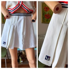    Vtg USA Tennis Skirt White Pleated Sporty Stripe Waist Preppy Chic Mini M