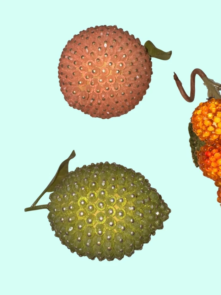 Raro Vintage Push Pin Frisado Decorativo Fruta Lichia Pêssego Limão Conjunto Cluster sequ - Imagem 3 de 4