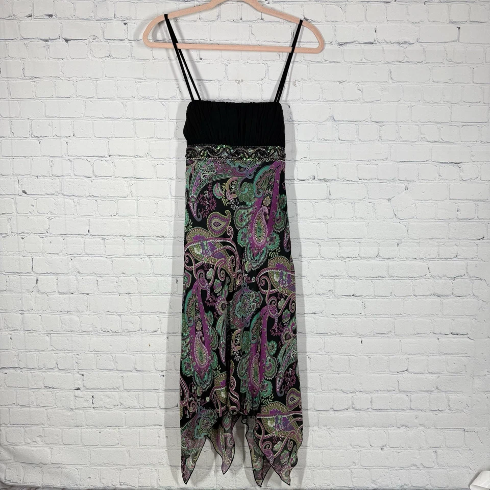 VTG Y2K Dress Milkmaid Babydoll Medium Beaded Asymmetrical Fairy Whimsigoth - Image 2 of 4