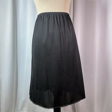 Vintage Vassarette Slip Skirt Sz 2XL Black Lace Hem Silky Midi Lingerie EUC