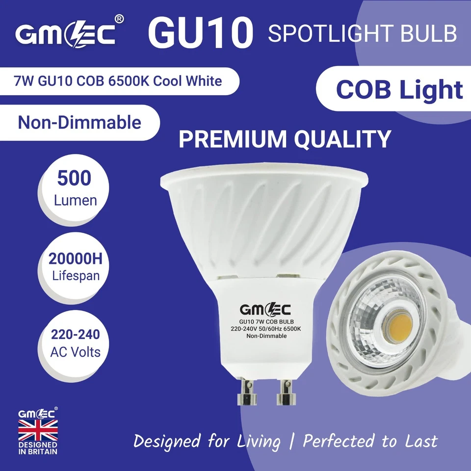 7W GU10 COB LED BULB 6500K-COOL WHITE ( PACK OF 6) - ENERGY EFFICIENT FREE POST - Image 2 of 4