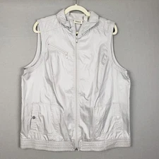 Chicos XL Zenergy Golf Vest Gray Hooded Utility Outdoorsy Crunchy Granola Girl