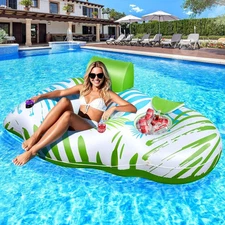 Inflatable Pool Float Chair with Cooler, Cup Holder Heavy Duty Pool Floats Adult