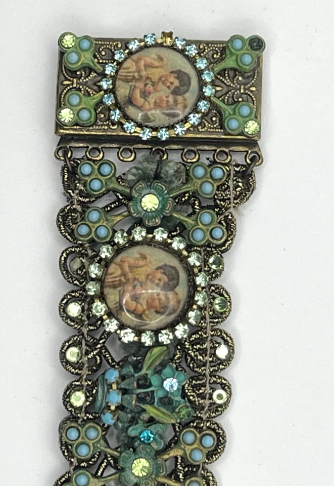 Pulsera ancha querubín turquesa Michal Negrin cristales esmalte faltan x3 piedras Foto 4 de 4