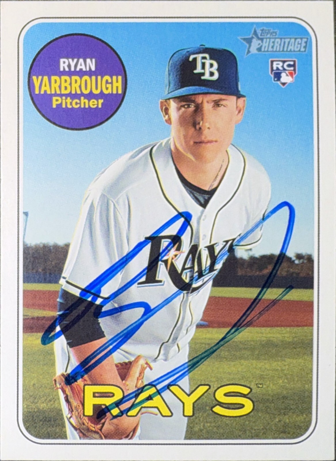 2018 Topps Heritage #543 Ryan Yarbrough Rookie Tampa Bay Rays AUTO SIGNED