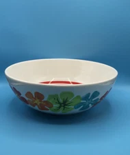12” Diameter Multi Colored Concentric Circles and Floral Handpainted Design Bowl