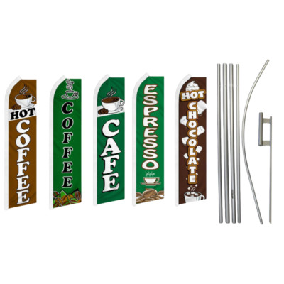 Hot Coffee Cafe Espresso Swooper Flutter Advertising Business Flag Pole Kits