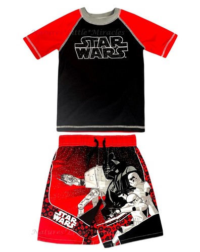 Star Wars Boys Swim Trunks Swimsuit Rash Guard Shirt Set Darth Vader Size 4 NWT - Picture 2 of 3