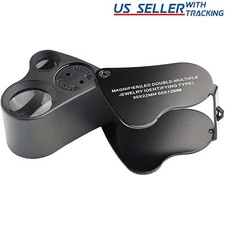 30X 60X Jewelers Magnifying Glass Pocket Loupe LED Light Jewelry Coins Stamps