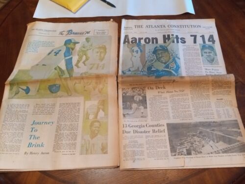 Zwei Zeitungen 1974 Atlanta Braves Hank Aaron Home Run King Atlanta Journal - Bild 1 von 7