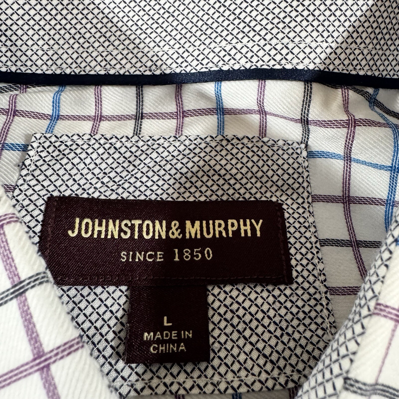 Johnston & Murphy Flip Cuff Dress Shirt Mens Large Check Business Casual