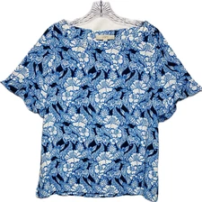 F. Loft Top M Multicolor Blouse Short  Sleeve  Boat Neck