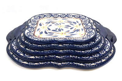 Temptations Ovenware Platter Serving Tray Old World Blue By Tara Baking 5 Pc NEW