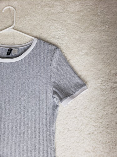Divided H&M Women Dress 12 Gray Poly Blend Waffle Knit Short Sleeve Bodycon Mini - 第 3/17 張圖片