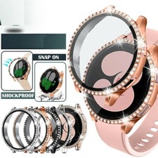 For Samsung Galaxy Watch 4 5 40mm 44mm Glass Screen Protector Diamond Case Cover