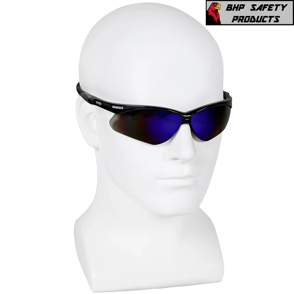 (12 PAIR) KLEENGUARD NEMESIS 14481 SAFETY GLASSES BLACK FRAME/BLUE MIRROR LENS - Image 4 of 4