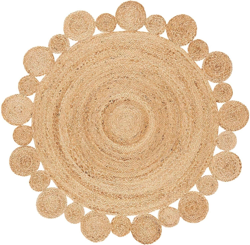 Rug Jute Round Natural Reversible 100% Jute Braided Modern Rustic Look Style Rug - Image 2 of 4