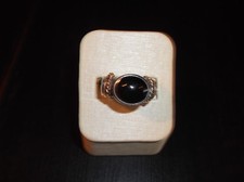 Sterling Silver  14K Yellow Gold Black Onyx Cabochon Ring Size 7
