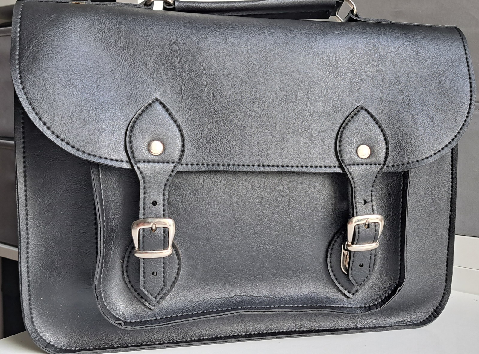 Handmade Satchel Messenger Bag Black Faux Leather eBay