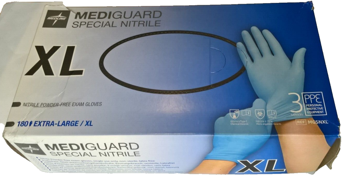 BOX MEDIGUARD SPECIAL NITRILE EXAM GLOVES XL 180 GLOVES
