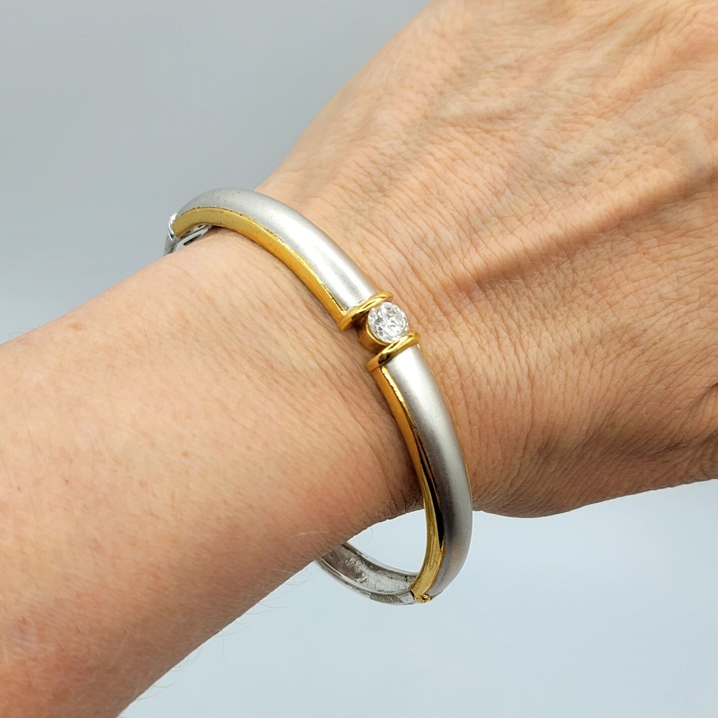 Vintage Bangle Bracelet Hinged Solitaire Cubic Zi… - image 3