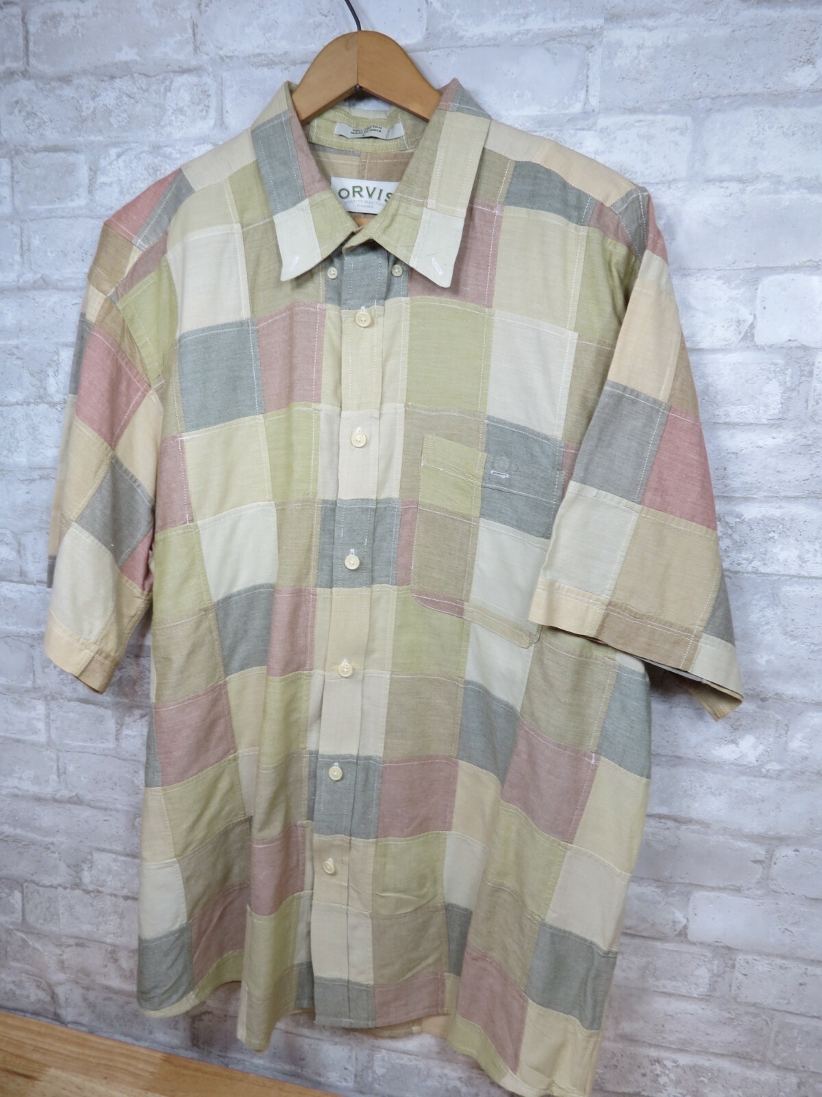 ORVIS Short Sleeve Button Up Patchwork Pattern Sh… - image 2