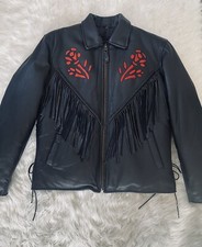 Bikers Dream Apparel Black Leather Fringe Motorcycle Jacket Thinsulate Medium