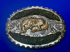 Horse Bucking Bronco Saddle Bronc With Green Stone Added Vintage Belt Buckle