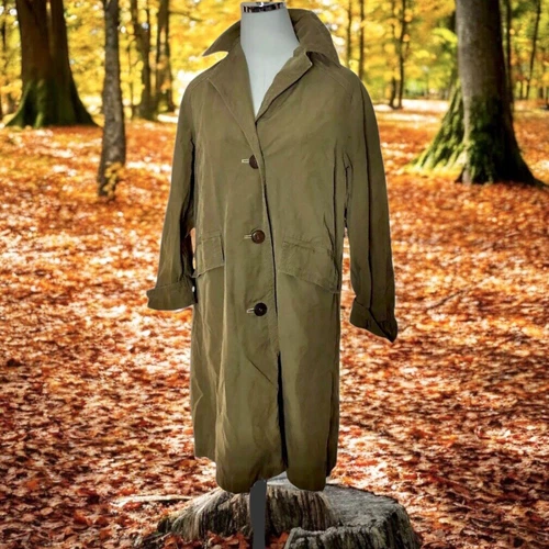 Vtg Joseph Magnin Overcoat Austria Size Large Brown Cotton Button Front Academia