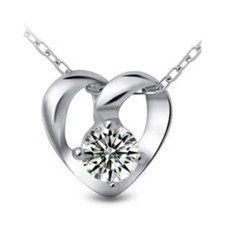 Womens Heart Shaped CZ Pendant Stainless Steel Box Chain 18" Necklace Gift
